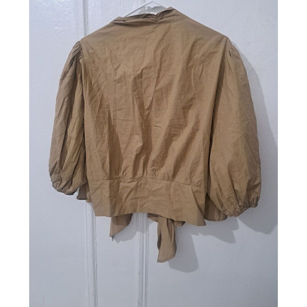 Violeta Mng Womens 1xl Baloon Sleeve Tie Front Duster Top Tan - Picture 3 of 9
